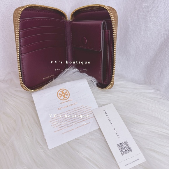 NWT Tory Burch T Monogram Jacquard Bifold Small Zip Wallet Hazelnut Brown 79381 - Picture 4 of 6